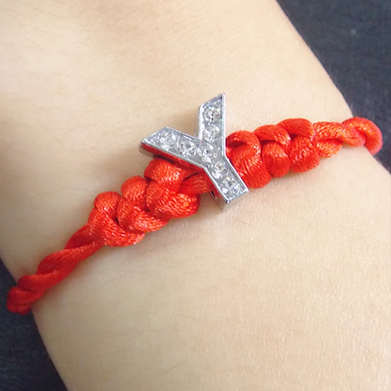 Горячая красная веревка буквы DIY счастливый женский мужской браслет Кристалл