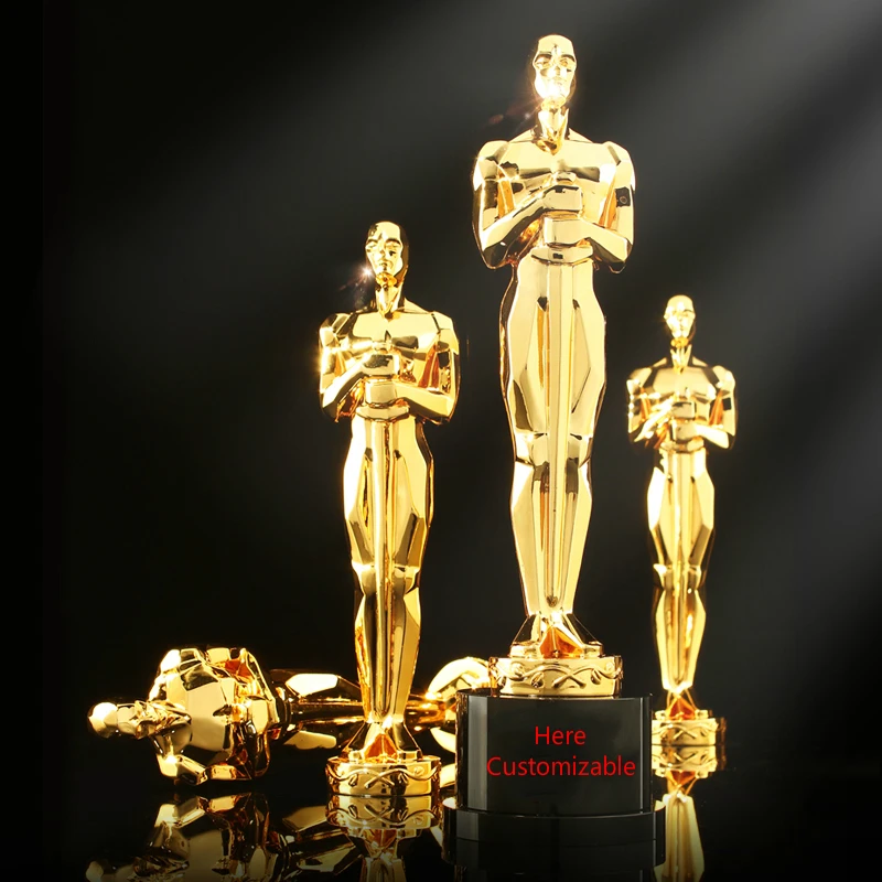 

Hot Oscar Statuette Professional Customized Lettering Black Crystal Resin Company Trophy Best Actor Academy Award Souvenir Cup