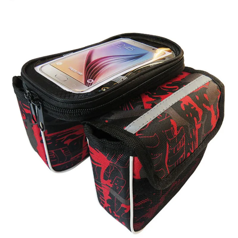  Bicycle Tube Bag Bike Frame Bags Pannier Cycling Pouch with Removable Touchscreen 5'' 6.8'' Mobile 