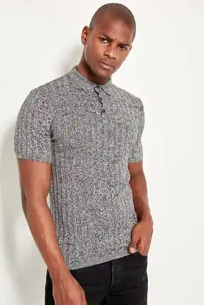 

Gray Polo Sweater Men's Sweaters TMNSS19OS0018