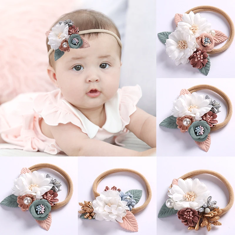 

Fashion 1PC Popular Elastic Headwear Baby Headband With Pearl Flower Kids Hair Band High Quality Hair Accessories