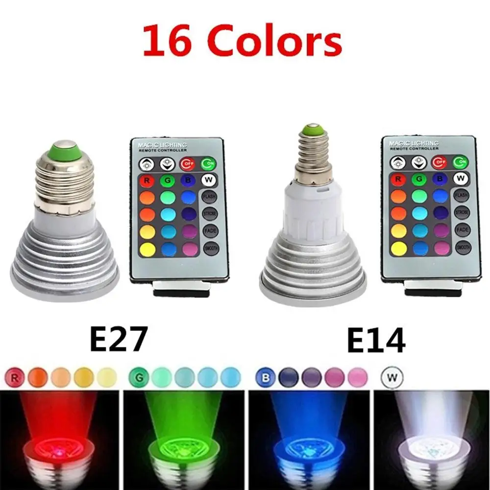 

3W RGB LED Bulb 16 Colorhanging Spotlight E27/GU10/GU5.3/E14/MR16 Base Light Bulb With 24Key IR Remote for Home Party Decoration