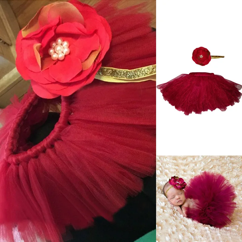 New 1 Set Newborn Infant Baby Girl Lovely Soft Yarn Princess Tutu Skirt Costume With Matching Flower Headband For Photography | Мать и
