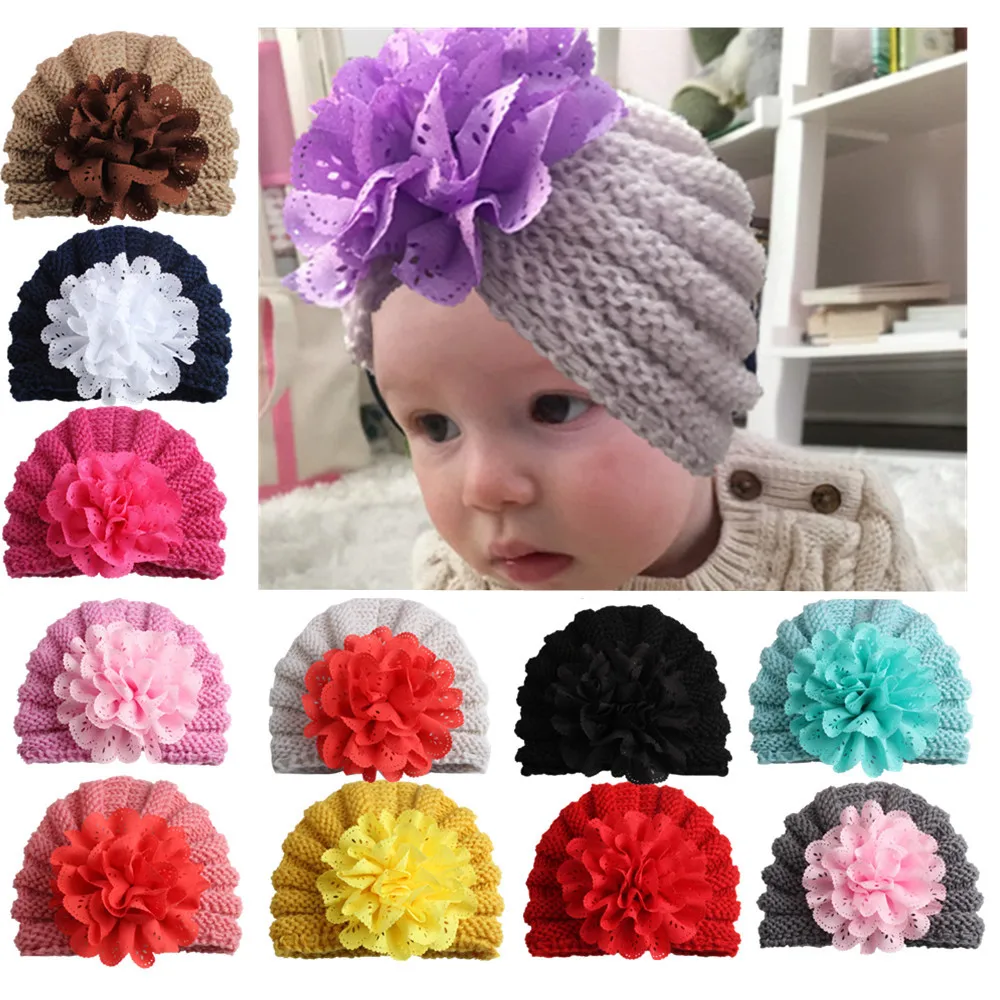 

2019 New Baby Winter Hollow Flower Hat Knit Baby Hat Girls Beanie Cap Kids Turban Hats Baby Girl Hat Newborn Photography Props