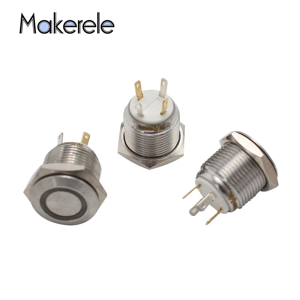 

Waterproof Thread 3V yellow LED Stainless Steel Momentary Push Button Switch 1NO 4Pin 16mm