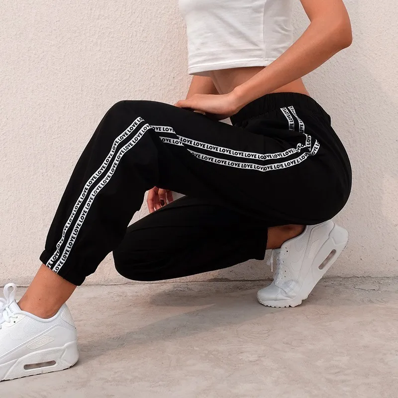 

Casual Side Striped Sweatpants Women High Waist Loose Harem Pants Women Cotton Black Baggy Trousers Women 2019 Summer Sweatpants