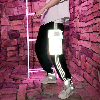 

2019 Summer New Listing European And American Style Trend Couple Casual Cotton Hip Hop Big Pocket Reflective Sweatpants M-2XL