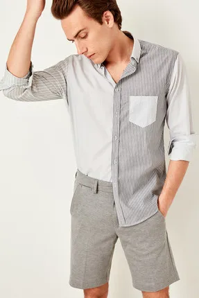 

Gray Men's Slim Fit Panel Shirt TMNSS19RM0005