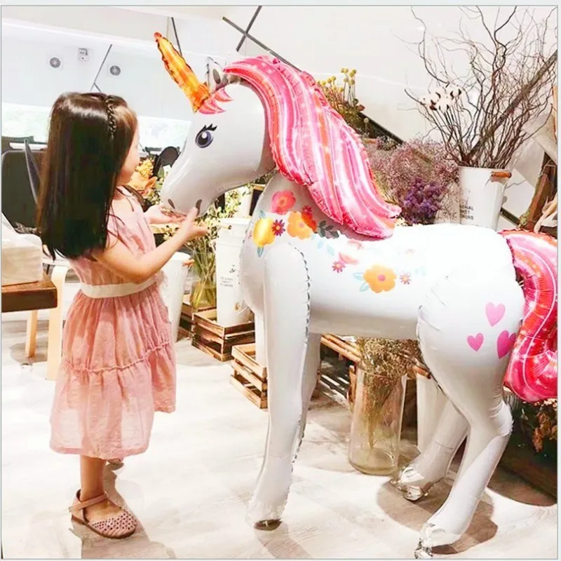  1pc Large 3D Standing Unicorn Aluminum Foil Balloons Birthday Party Decorations Kids Unicorn Party 