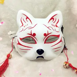 Маски лисы японский Косплэй маска на пол-лица ПВХ маскарадные маски Косплэй Костюм лисы Маска «кошка» Косплэй вечерние rave фестивалей