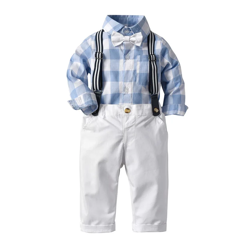 

Newborn Baby Boy Clothes Blue And White Plaid Romper +White Pants Fall Baby Clothes Long Sleeve Outfit Sets Baby Boy Stuff