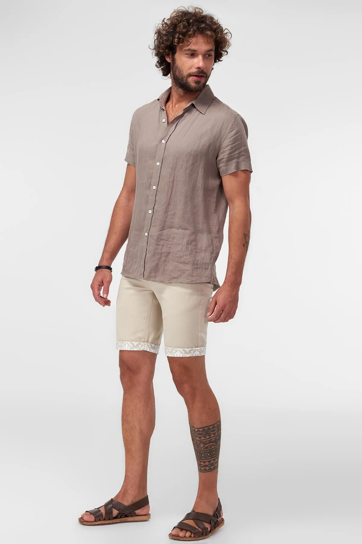 

Trendyol Beige Men's Shorts - Leg Printed Smart-Casual