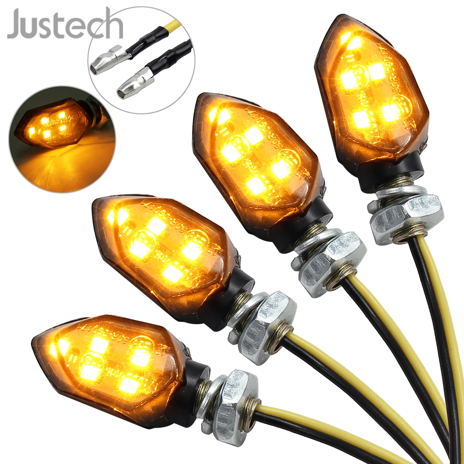 

Justech 4pcs Universal Waterproof Motorcycle Motorbike 5LED Micro Turn Signal Indicator Amber Light Metal DC 12V