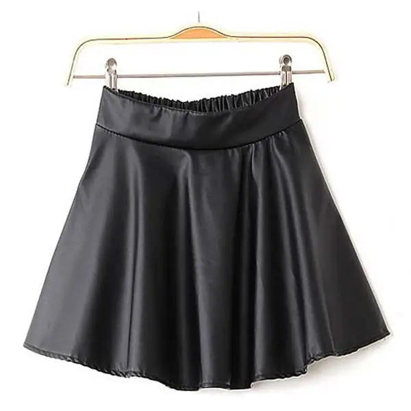 

Women High Waist PU Leather Skater Mini Skirt Solid Color Sexy Short Pleated Skirts TY66