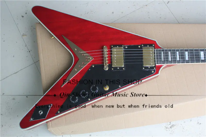 

Irregular shape red electric guitar with flying V,LP pickups,golden hardware,rosewood fingerboard,free shipping