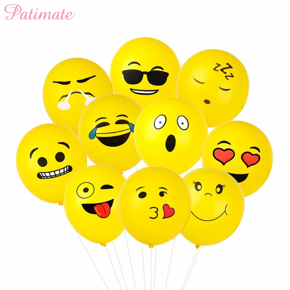 

PATIMATE 10Pcs/Lot Emoji Balloons Smiley Face Birthday Ballon Latex Baloon Birthday Party Decoration DIY Wedding Party Balloons
