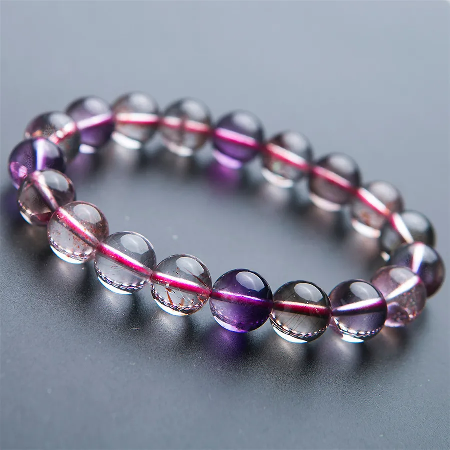 

Genuine Natural Super Seven Melody Stone Crystal Stretch Round Bead Bracelets For Women Female Aaaa 10mm