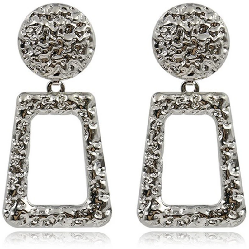 

Europe And The United States Exaggerated Tide People Irregular Embossed Metal Earrings Female New Embossed Geometric Earrings