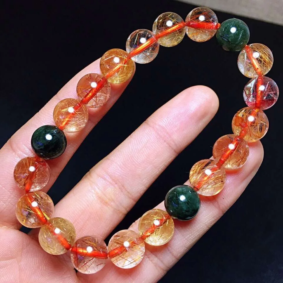

Genuine Natural Copper Rutilated Quartz Crystal Bracelet 10mm Gemstone For Woman Lady Gift Round Beads Bracelets Aaaaa