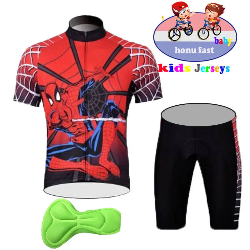 2018 new Spider-Man. Kids Cycling Jersey Set Cartoon Children Cycling Clothing Summer Bike Jersey Quick Dry Bicycle Jersey Suit