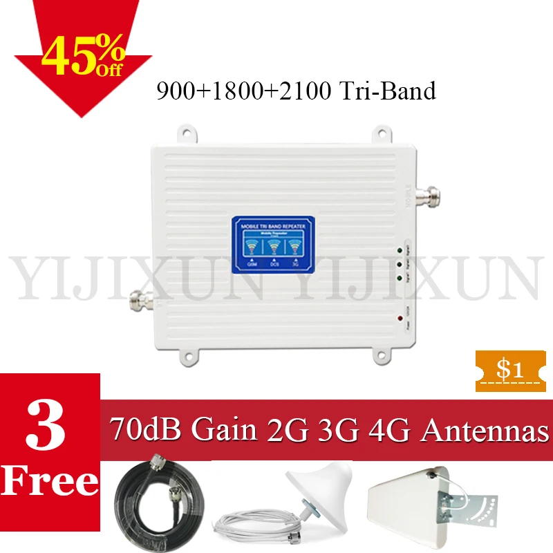 70dB GSM 4G Мобильный усилитель сети 900/1800/2100 мобильный сотовый ретранслятор 2G 3g