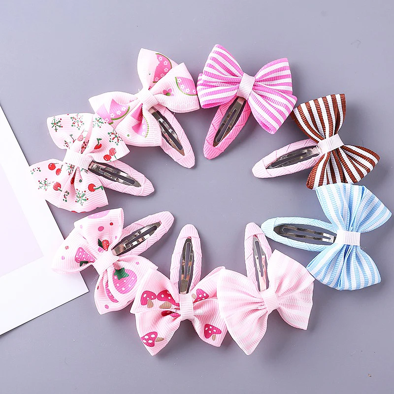 

Sale 1Pair New Pink Ribbon Butterfly Bow Kids Hairpins Children Stripes Girls Hair Clips Newborn Hair Accessories