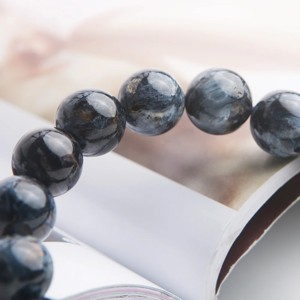 

11mm Genuine Natural Blue Pietersite Namibia Bracelet Cat Eye Woman Man Reiki Stone Gift Best Chatoyant Round Beads