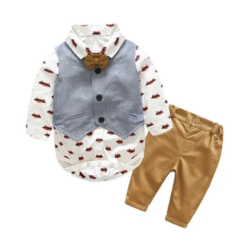 

Newborn Boy Clothing Sets Romper Wiht Tie +Vest +Pants 3pieces Children Gentleman Suit Carters Autumn Spring Baby Clothes Boys