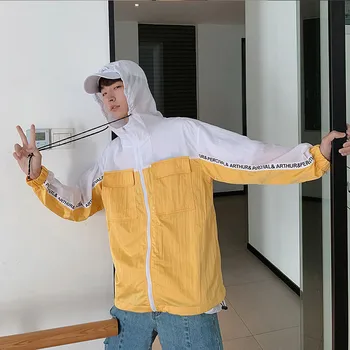 

2019 Spring And Summer New Men's Korean Version Of The Couple Casual Hooded Stitching Sunscreen Clothing Cotton M-3XL Streetwear