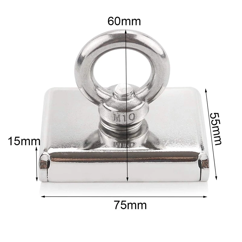 

Hot Rectangle Super Strong Neodymium Magnet, Strong Fishing Magnet With Eyebolt For Magnet Fishing And Salvage In River - 75 X