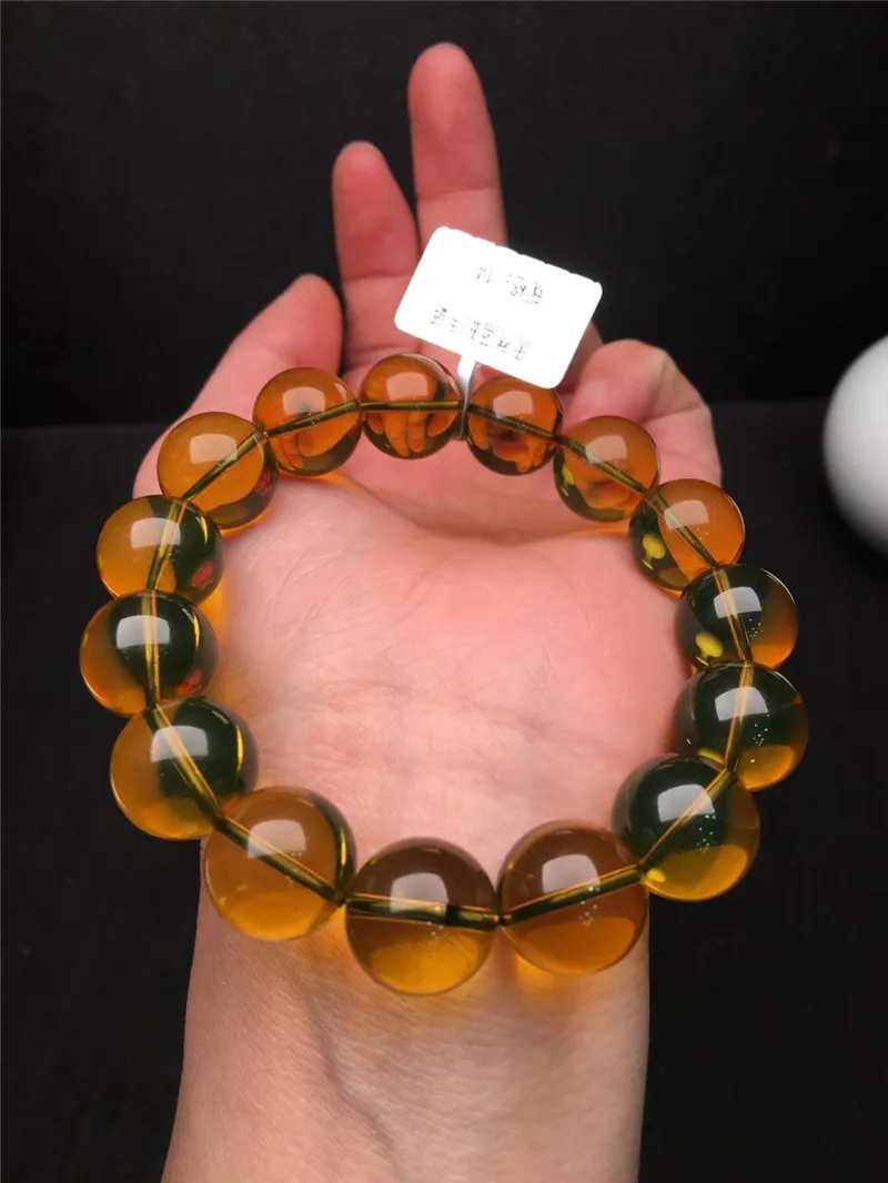 

Natural Blue Amber Bracelet Round Beads 14mm For Woman Man Gift Healing Stone From Mexico Gemstone Bracelet Aaaaa Certificate