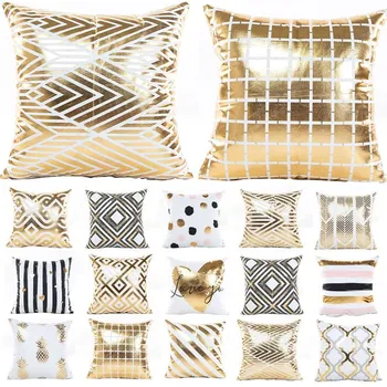 

Bronzing Pineapple Geometric Christmas Pattern Golden Throw Pillow Cushion Cover Home Decoration Decorative Pillowcase