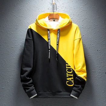 

2019 New Spring And Summer Korean Casual Couple Men's Cotton Loose Trend Hip Hop Two-color Stitching Hoodie M-3XL Size Harajuku