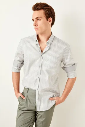 

Gray Striped Slim Fit Shirt Men TMNSS19RM0024