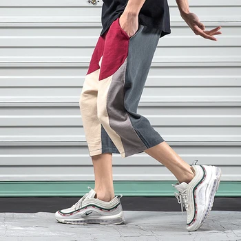 

2019 Spring And Summer New ChineseStyle Casual Wild High Quality Male Youth Comfortable SportsStitching CreativeCropped Trousers