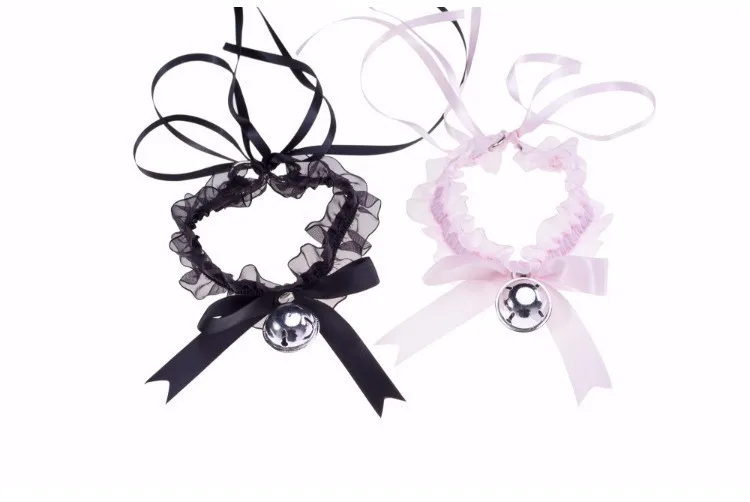 

Cute Harajuku Girl Handmade Lace Up Bell Choker Silver Gold Coloured Bell Hanging Jingle Collar Kawaii Lolita Bow Ribbon Choker