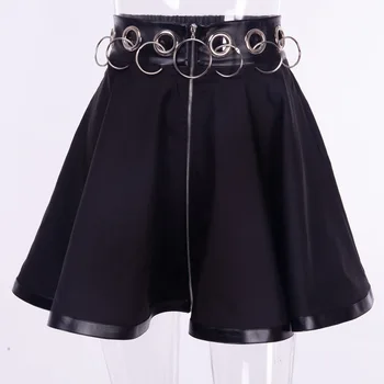 

Gothic Skirts Womens Summer Sexy Black Iron Ring Female Mini Skirt Girls Club Punk Rock Goth A Line Skirt