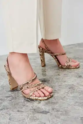 

Beige Snake Pattern Women's High-Heeled Shoes TAKSS19AZ0029