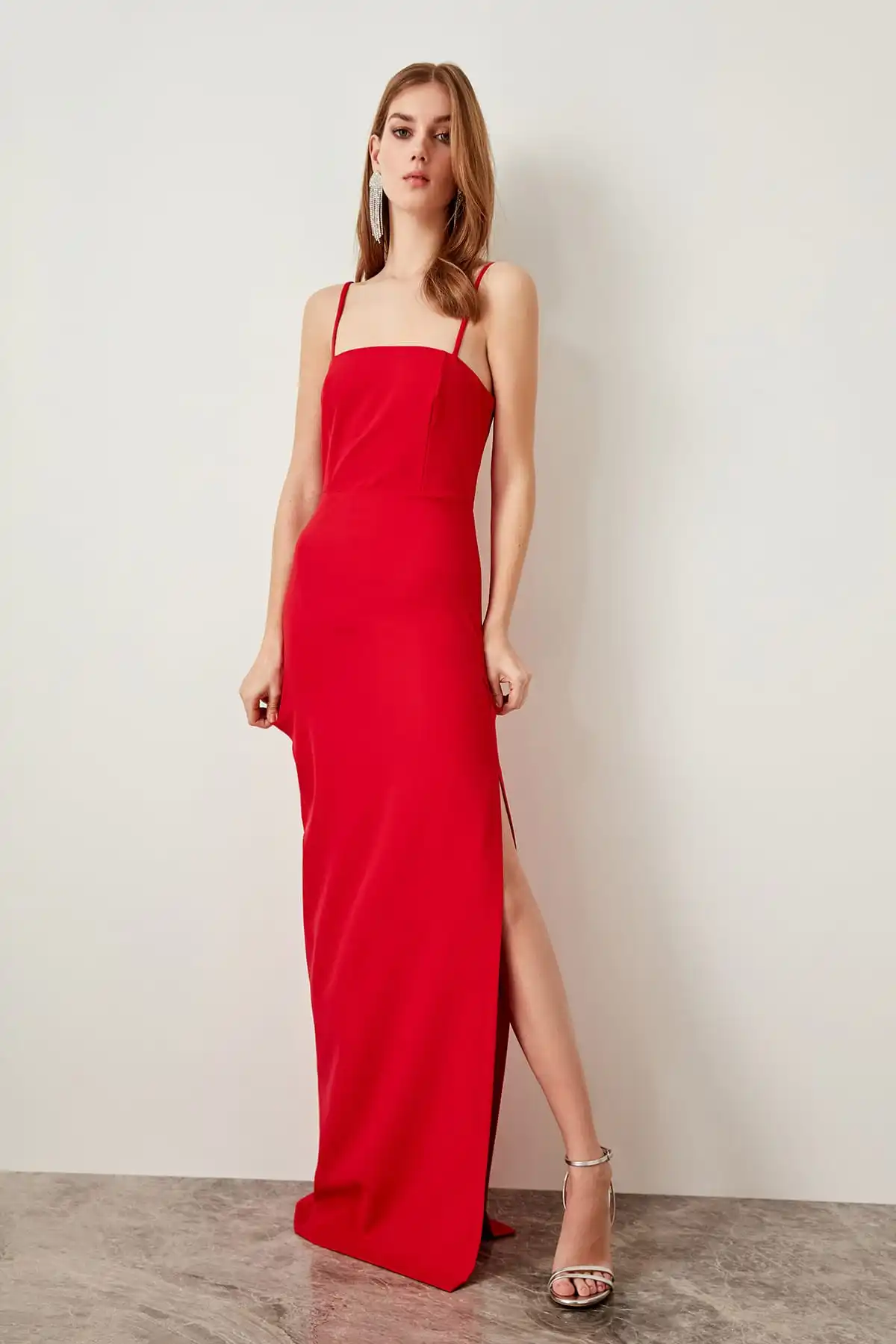 

Trendyol Red Evening Dress Slit TPRSS19FZ0237