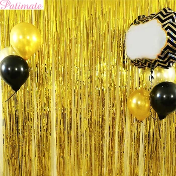 

PATIMATE 1x2 Meters Gold Foil Fringe Tinsel Curtain Tassel Garlands Wedding Photography Backdrop Birthday Party Decoration