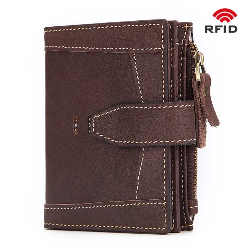 

Genuine Leather Wallet Defence RFID Fraudulent Men Short Wallet 2018 Leather Zipper Large Capacity Coin Purse Men Card Holder