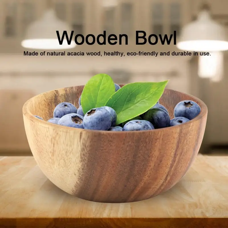 

Solid Acacia Wooden Bowl for Soup Rice Hand Made Wooden Bowl Kitchen Utensils Wood tableware kitchen soup noodle rice bowl
