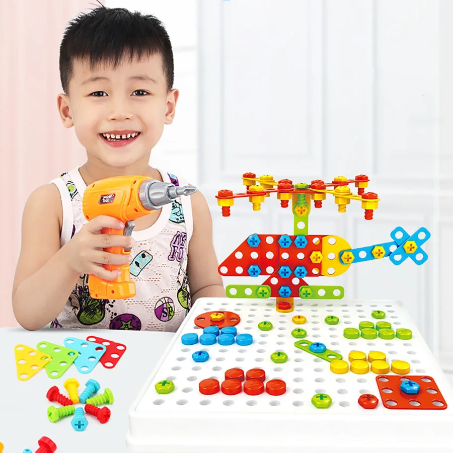 

Children Electric Drill Screw Group Toy Nut Disassembly Match Puzzle Educational Toys Assembled Blocks Set Design Building Toys