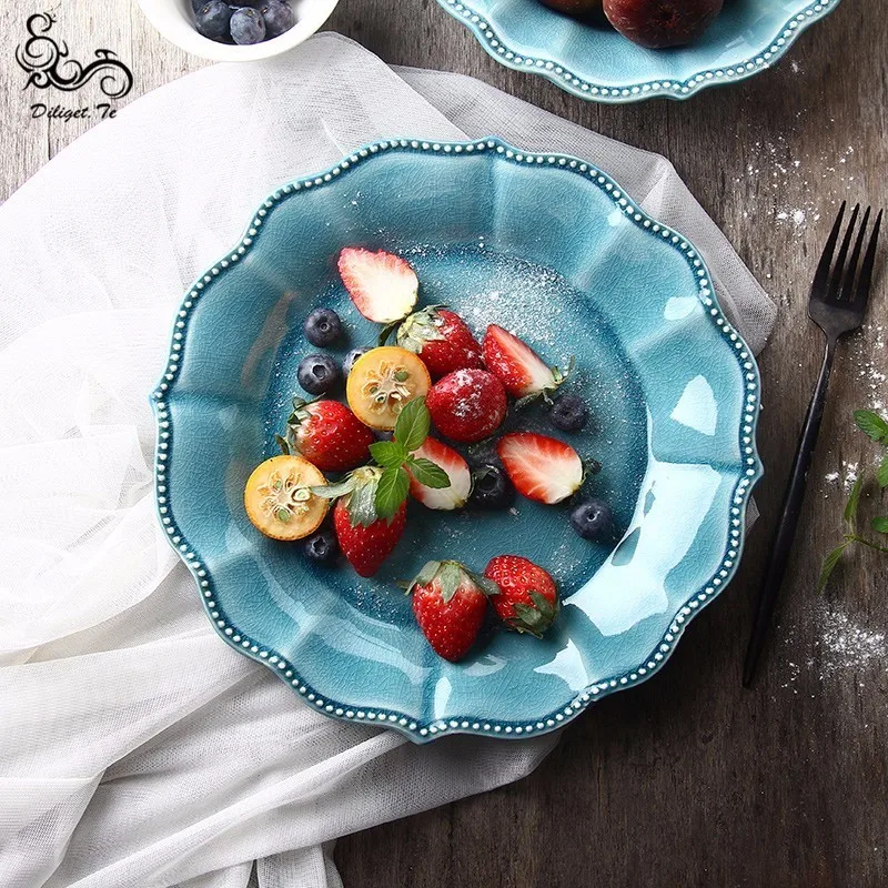 

Diliget.Te Ice Crack Glaze Fruit Salad Dishes Rice Soup Bowls For Food Ceramic American Embossed Cutlery Plates Set Tableware