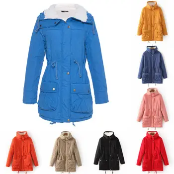 

Women's winter uniform, fur lining, pure color with cap, warm fur coat, women's cotton coat, cap jacket, fur collar
