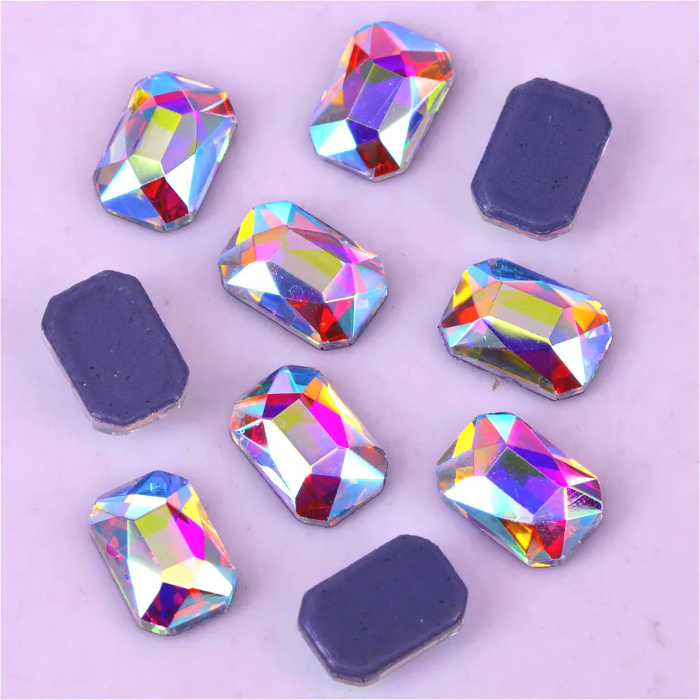 

Lead Free AAA 3x5mm 4x6mm 5.5x8mm Crystal AB Emerald Cut Flat Hotfix Rhinestones Iron on Flat Back Crystals Stones with Glue On