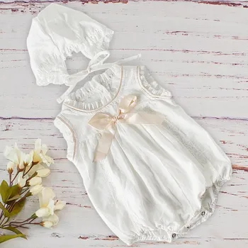 

2019 Summer Fashion White Bow Knot Romper Body Hat Set For Baby Girls Newborn Infant Kids Children High Quality Neonato Overalls