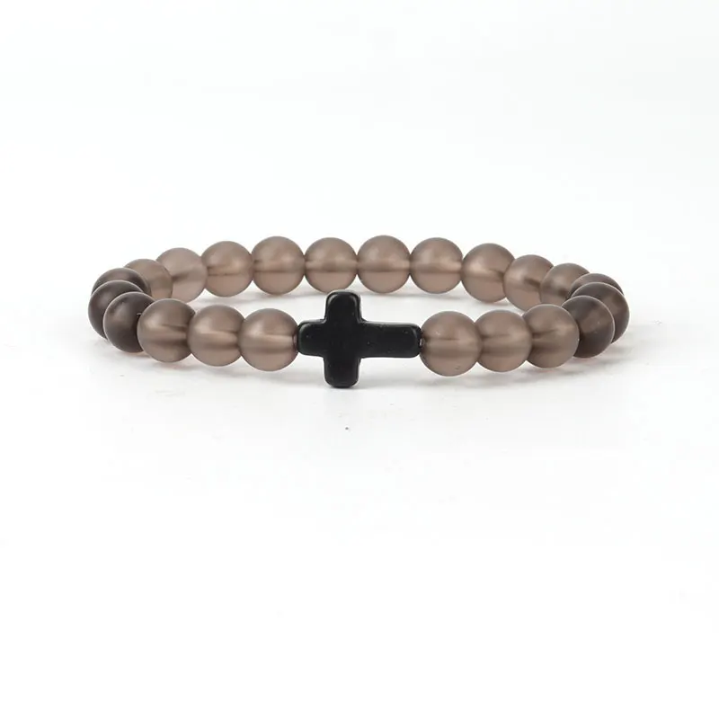 

9 colors optional 8 mm cross bracelet religious jewelry jewelry crystal and natural stone composition gray matte color bracelet