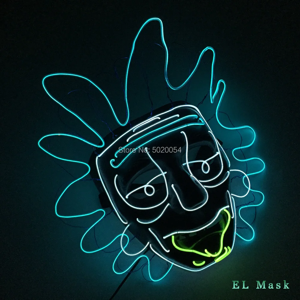 High Quality Movie&TV Rick and Morty EL Wire Glowing Mask Cosplay Rick Flashing Masks Halloween Party Collection Props