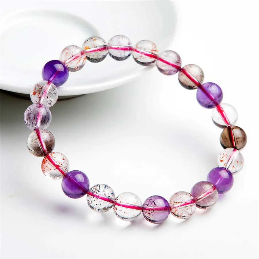 

9mm Drop Shipping Natural Melody Stone Super Seven Colorful Transparent Round Clear Stretch Crystal Beads Bracelet